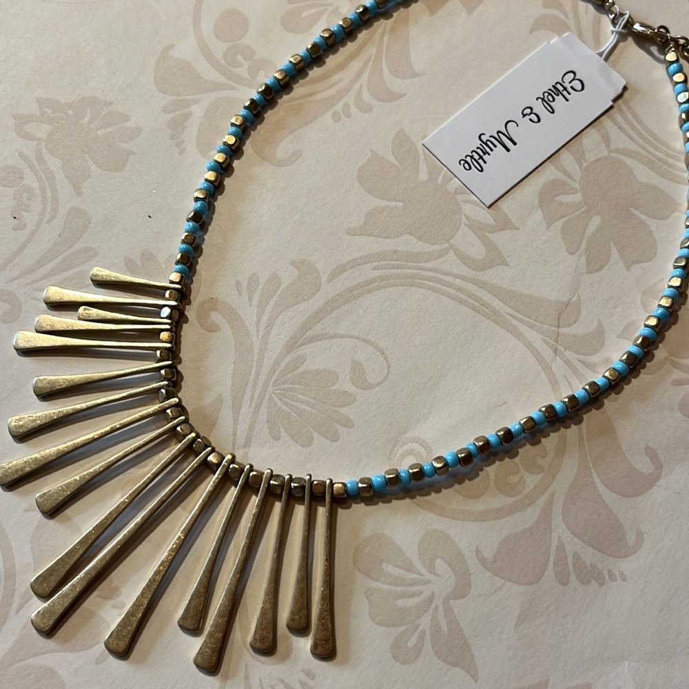 Bohemian Gold Turquoise Seed Beaded Necklace